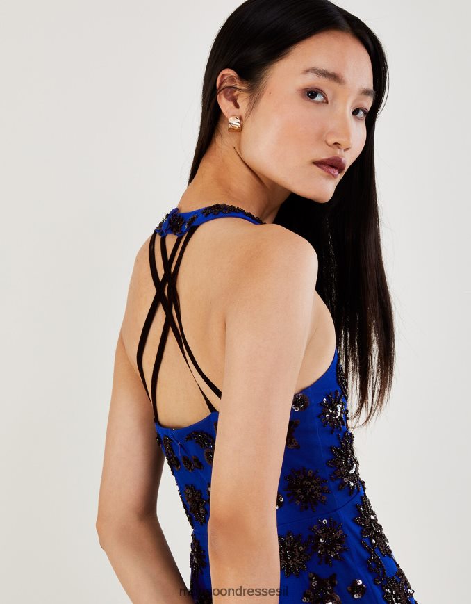 הַלבָּשָׁה Monsoon שמלת מקסי נצנצים רוזה בפוליאסטר ממוחזר כחול (קובלט) נשים HTJ0TZ322