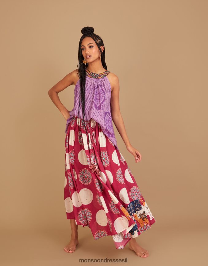 הַלבָּשָׁה Monsoon חולצת קאמי רקומה של רבארי סגול (לילך) נשים HTJ0TZ323