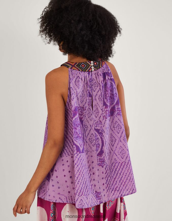 הַלבָּשָׁה Monsoon חולצת קאמי רקומה של רבארי סגול (לילך) נשים HTJ0TZ323