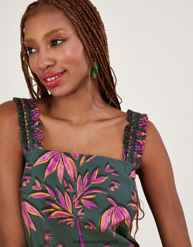 הַלבָּשָׁה Monsoon עליונית קאמי בהדפס כף היד של פדרה מכותנה בת קיימא ירוק (חאקי) נשים HTJ0TZ325