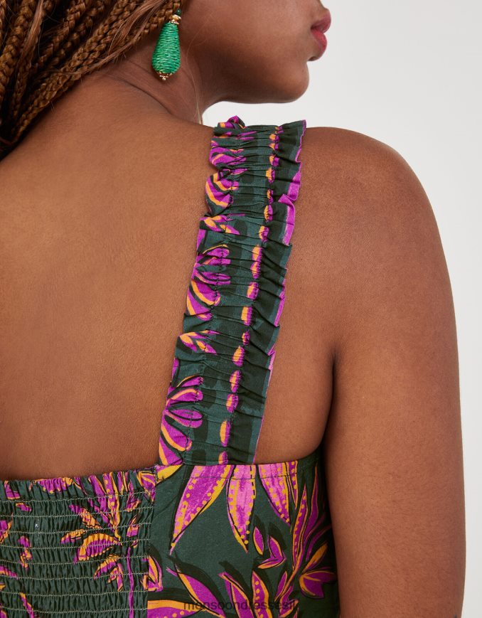 הַלבָּשָׁה Monsoon עליונית קאמי בהדפס כף היד של פדרה מכותנה בת קיימא ירוק (חאקי) נשים HTJ0TZ325