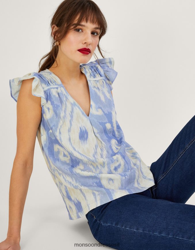 הַלבָּשָׁה Monsoon גופיית פגי איקט בתערובת פשתן כְּחוֹל נשים HTJ0TZ326