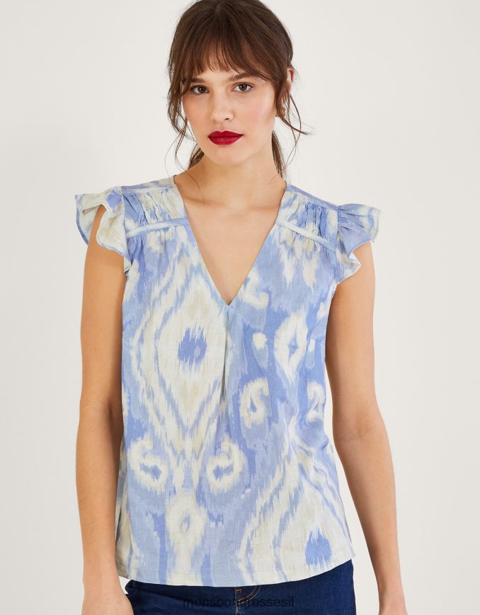 הַלבָּשָׁה Monsoon גופיית פגי איקט בתערובת פשתן כְּחוֹל נשים HTJ0TZ326