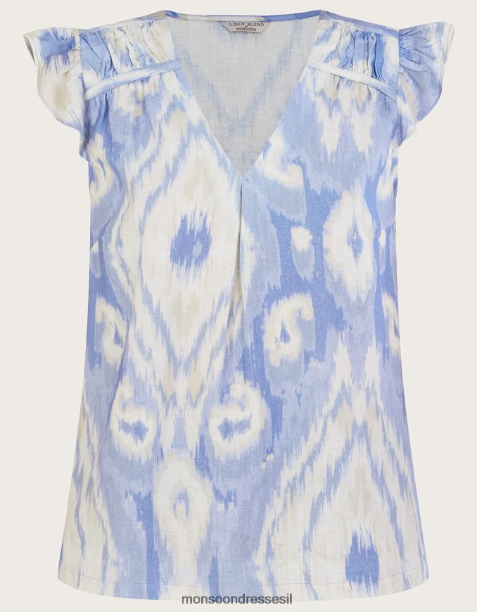 הַלבָּשָׁה Monsoon גופיית פגי איקט בתערובת פשתן כְּחוֹל נשים HTJ0TZ326