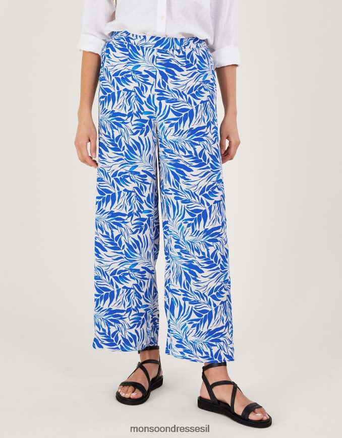 הַלבָּשָׁה Monsoon מכנסי פלורנס לרגליים רחבות בוויסקוזה בר-קיימא כְּחוֹל נשים HTJ0TZ329