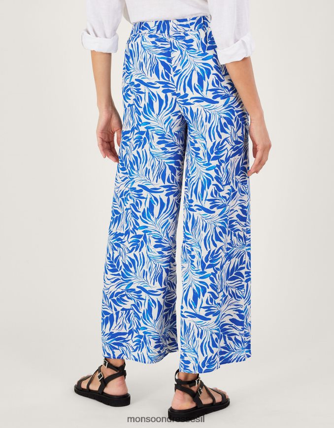 הַלבָּשָׁה Monsoon מכנסי פלורנס לרגליים רחבות בוויסקוזה בר-קיימא כְּחוֹל נשים HTJ0TZ329