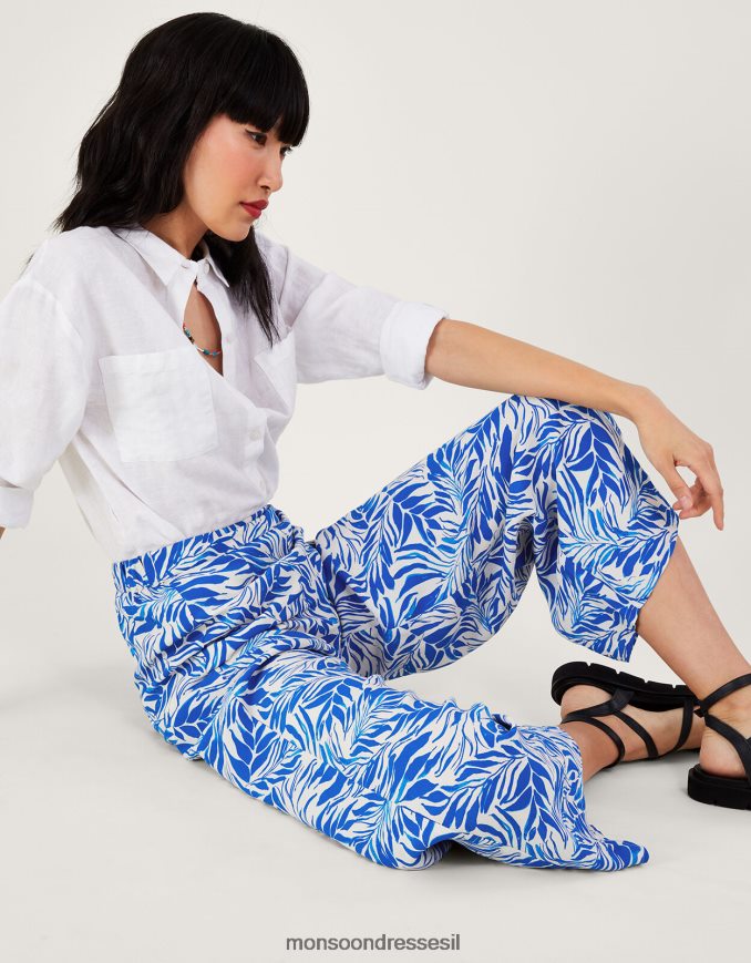 הַלבָּשָׁה Monsoon מכנסי פלורנס לרגליים רחבות בוויסקוזה בר-קיימא כְּחוֹל נשים HTJ0TZ329