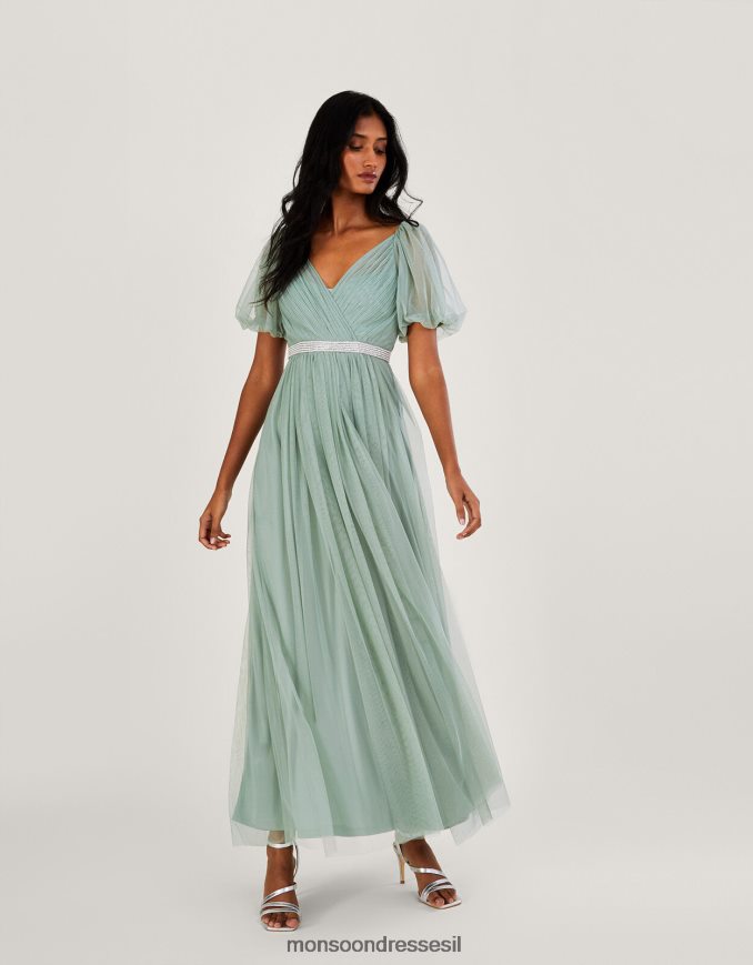 הַלבָּשָׁה Monsoon שמלת מקסי רשת מגאן מפוליאסטר ממוחזר ירוק נשים HTJ0TZ336