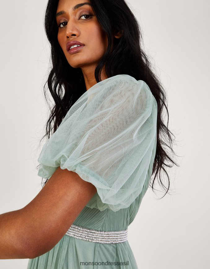 הַלבָּשָׁה Monsoon שמלת מקסי רשת מגאן מפוליאסטר ממוחזר ירוק נשים HTJ0TZ336