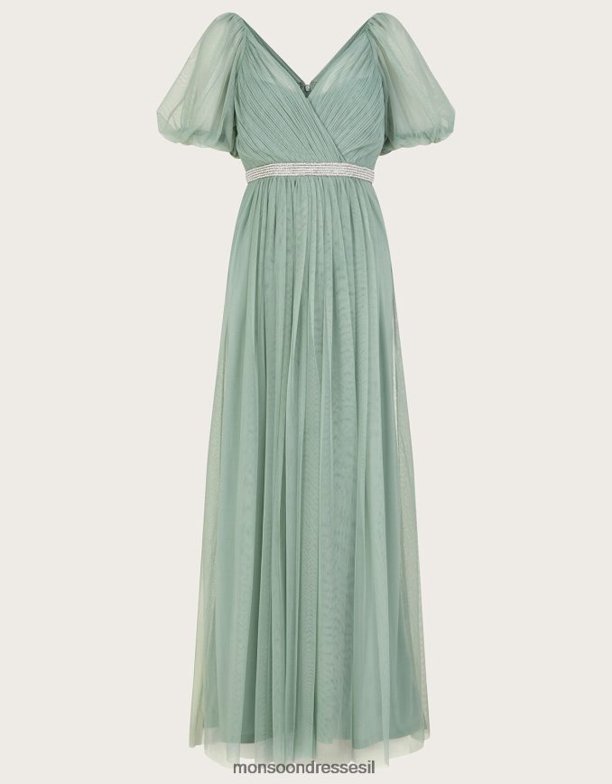 הַלבָּשָׁה Monsoon שמלת מקסי רשת מגאן מפוליאסטר ממוחזר ירוק נשים HTJ0TZ336