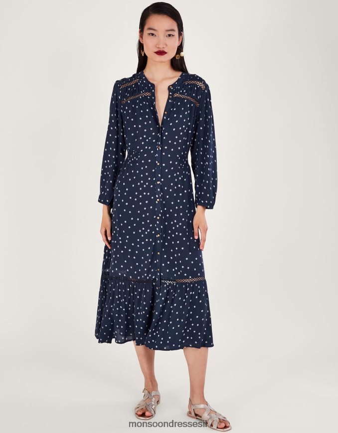 הַלבָּשָׁה Monsoon שמלת מידי בגזרה נקודתית כחול (צי) נשים HTJ0TZ34