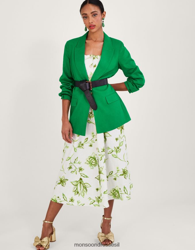 הַלבָּשָׁה Monsoon ז'קט סטלה בתערובת פשתן ירוק נשים HTJ0TZ342