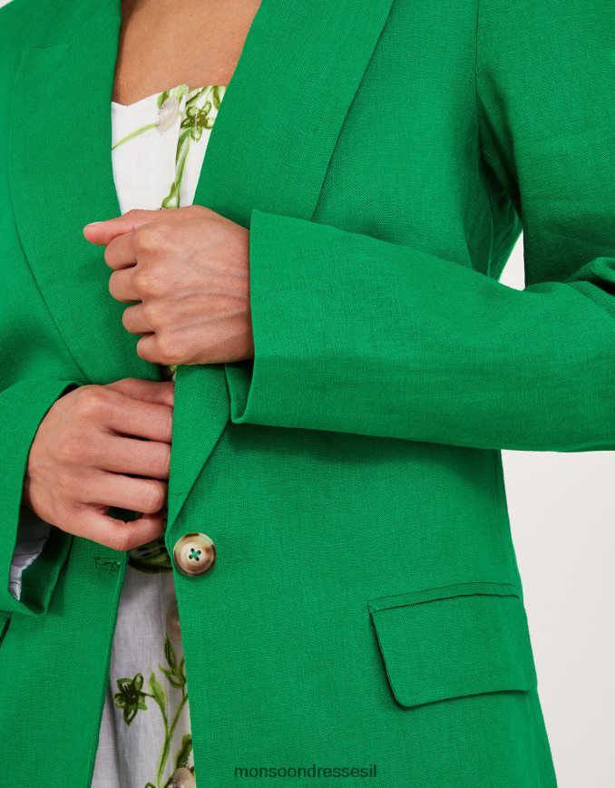 הַלבָּשָׁה Monsoon ז'קט סטלה בתערובת פשתן ירוק נשים HTJ0TZ342