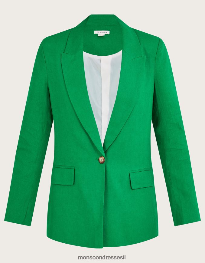 הַלבָּשָׁה Monsoon ז'קט סטלה בתערובת פשתן ירוק נשים HTJ0TZ342