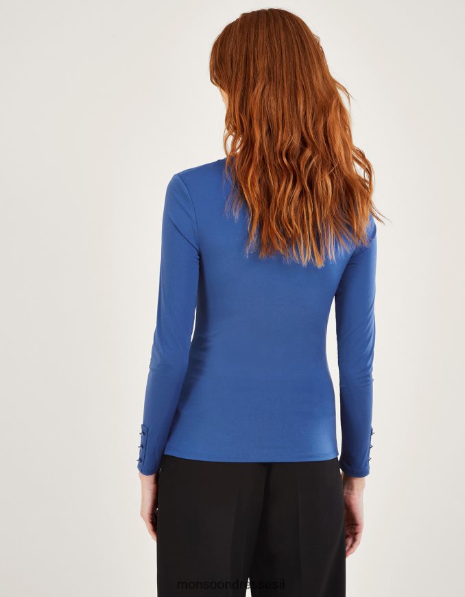 הַלבָּשָׁה Monsoon טופ ג'רסי קדמי משופשף עם פוליאסטר ממוחזר כְּחוֹל נשים HTJ0TZ345