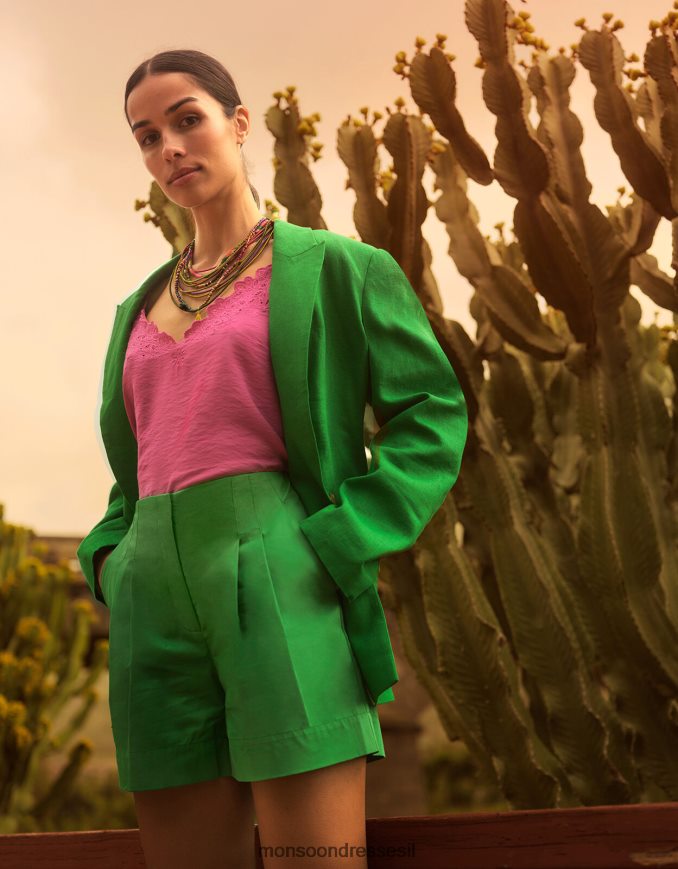 הַלבָּשָׁה Monsoon מכנסיים קצרים עם מבנה לילי ירוק נשים HTJ0TZ348