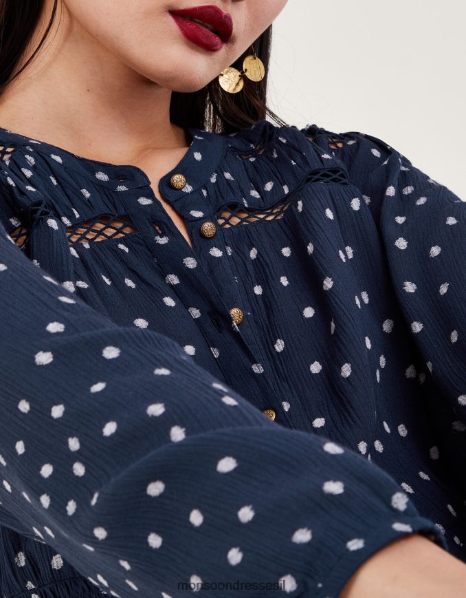 הַלבָּשָׁה Monsoon שמלת מידי בגזרה נקודתית כחול (צי) נשים HTJ0TZ34