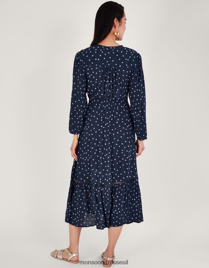 הַלבָּשָׁה Monsoon שמלת מידי בגזרה נקודתית כחול (צי) נשים HTJ0TZ34