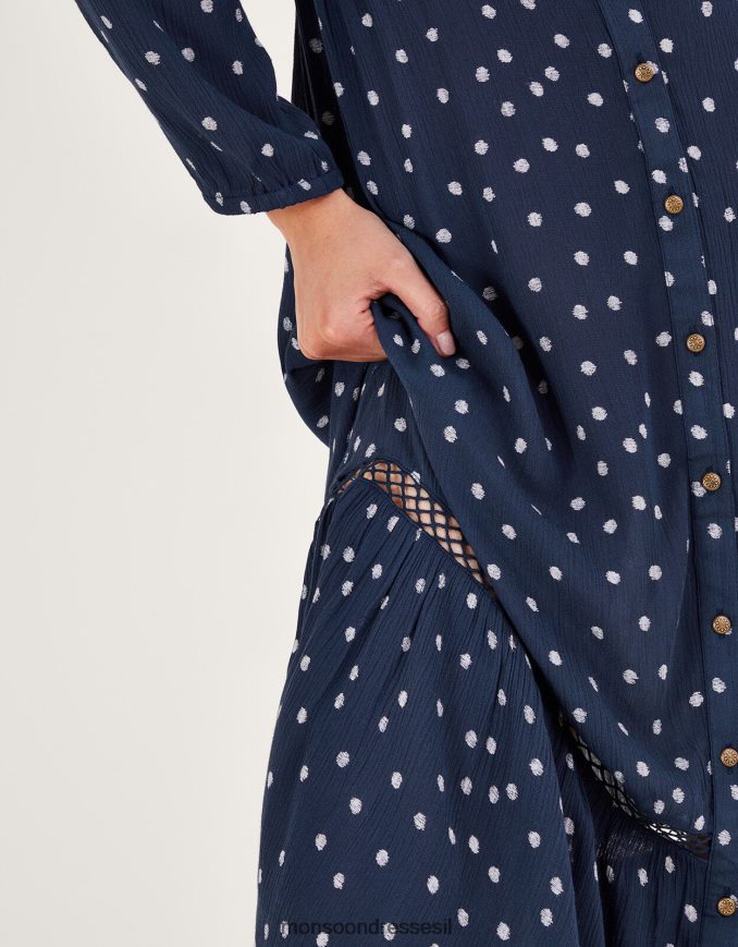 הַלבָּשָׁה Monsoon שמלת מידי בגזרה נקודתית כחול (צי) נשים HTJ0TZ34