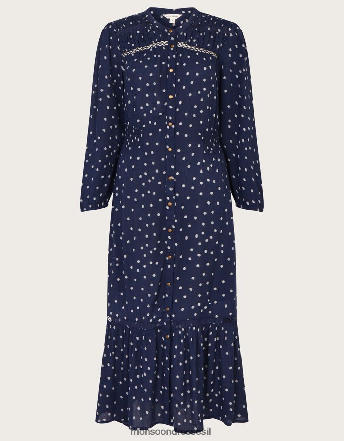 הַלבָּשָׁה Monsoon שמלת מידי בגזרה נקודתית כחול (צי) נשים HTJ0TZ34