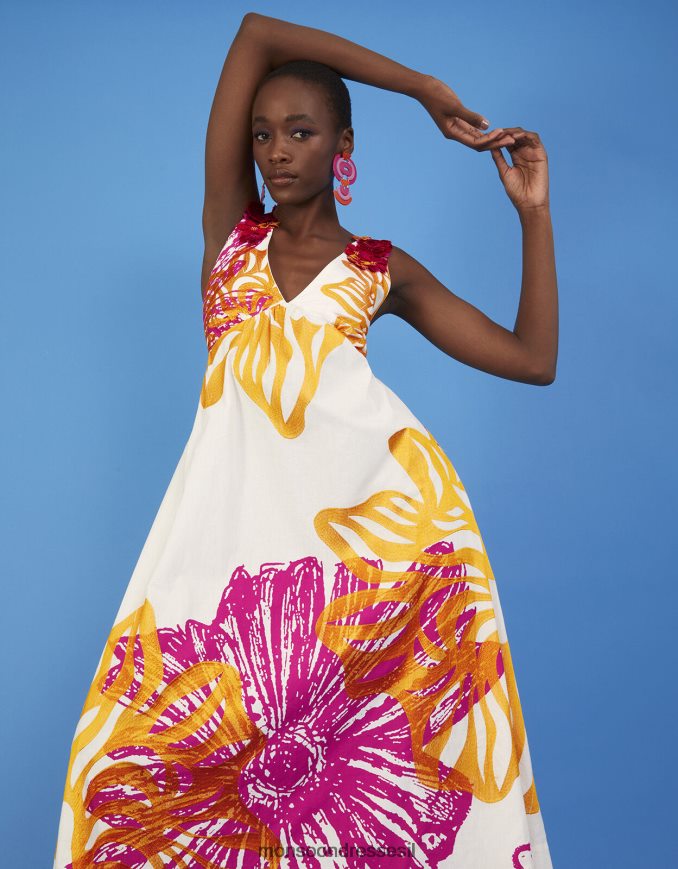 הַלבָּשָׁה Monsoon שמלת פופלין פרחונית של מרגריט מכותנה בת קיימא שֶׁנהָב נשים HTJ0TZ350