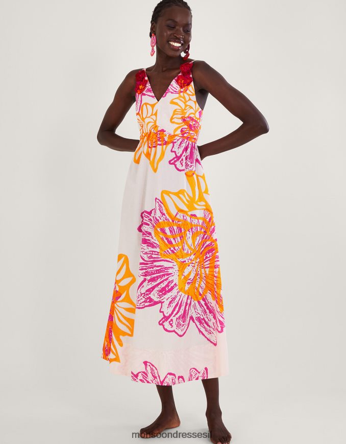 הַלבָּשָׁה Monsoon שמלת פופלין פרחונית של מרגריט מכותנה בת קיימא שֶׁנהָב נשים HTJ0TZ350