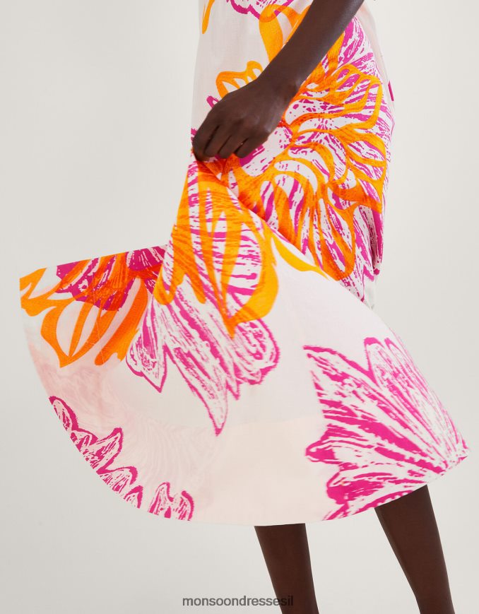 הַלבָּשָׁה Monsoon שמלת פופלין פרחונית של מרגריט מכותנה בת קיימא שֶׁנהָב נשים HTJ0TZ350