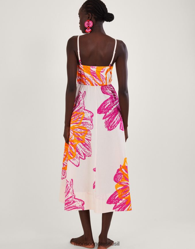 הַלבָּשָׁה Monsoon שמלת פופלין פרחונית של מרגריט מכותנה בת קיימא שֶׁנהָב נשים HTJ0TZ350