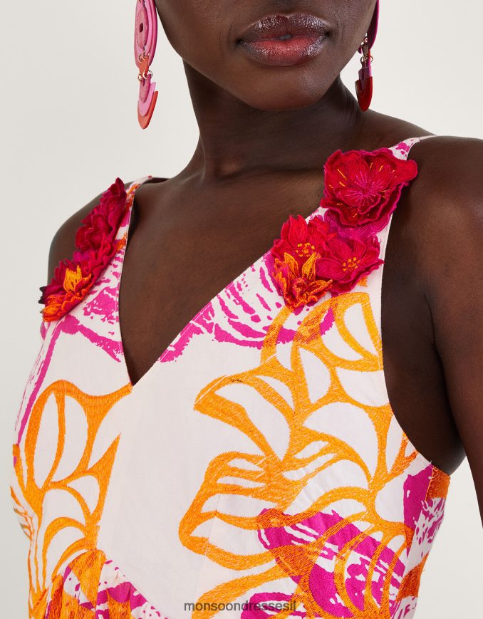 הַלבָּשָׁה Monsoon שמלת פופלין פרחונית של מרגריט מכותנה בת קיימא שֶׁנהָב נשים HTJ0TZ350