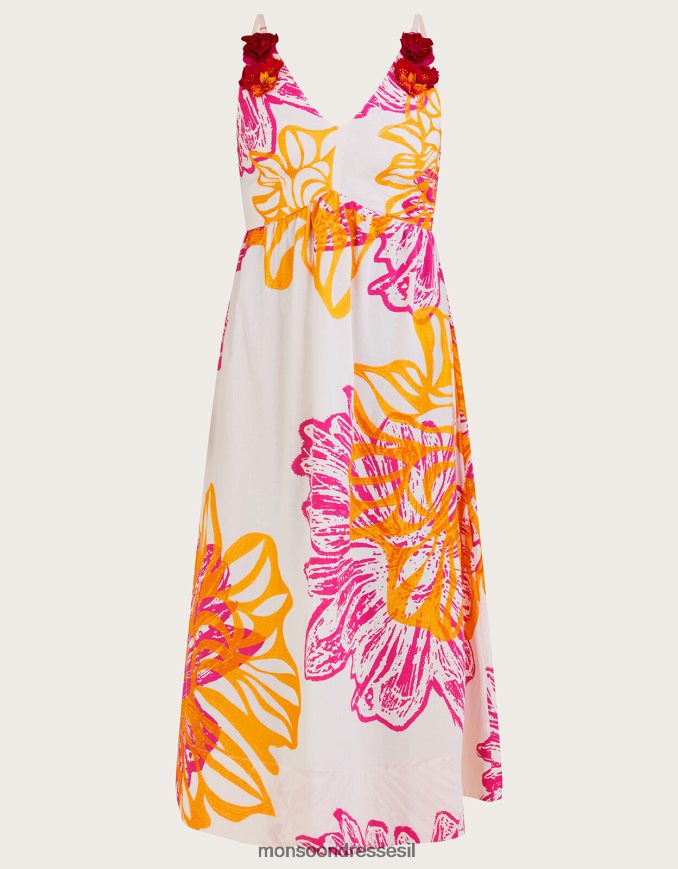 הַלבָּשָׁה Monsoon שמלת פופלין פרחונית של מרגריט מכותנה בת קיימא שֶׁנהָב נשים HTJ0TZ350