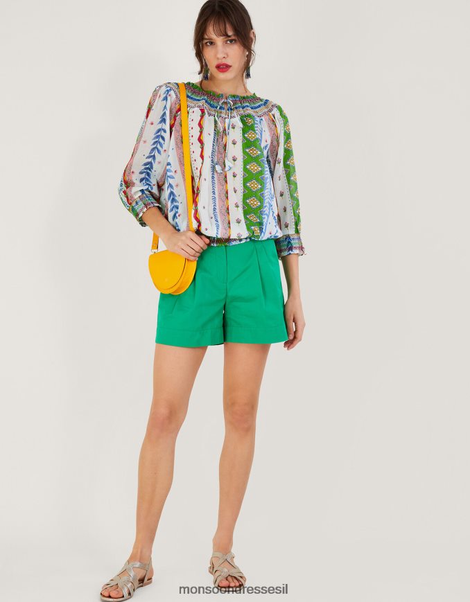 הַלבָּשָׁה Monsoon חלק עליון בהדפס בועה עם קו צוואר קשירה לבן נשים HTJ0TZ352