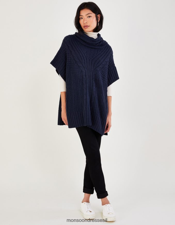 הַלבָּשָׁה Monsoon פונצ'ו עם צוואר כיסוי כחול (צי) נשים HTJ0TZ355