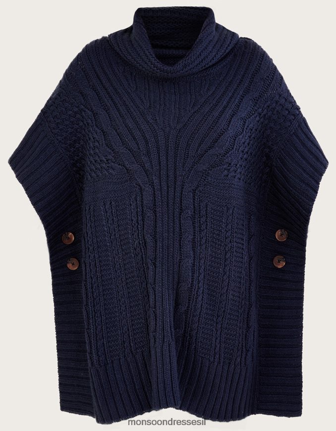 הַלבָּשָׁה Monsoon פונצ'ו עם צוואר כיסוי כחול (צי) נשים HTJ0TZ355