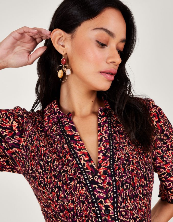 הַלבָּשָׁה Monsoon שמלת חולצה מודפסת אָדוֹם נשים HTJ0TZ357