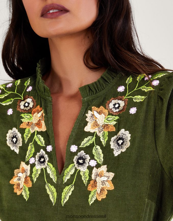 הַלבָּשָׁה Monsoon שמלת חבל רקומה ירוק נשים HTJ0TZ35