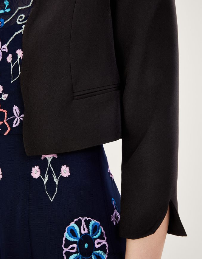 הַלבָּשָׁה Monsoon ז'קט קרופ של סקאלופ הורטנזיה עם פוליאסטר ממוחזר שָׁחוֹר נשים HTJ0TZ364