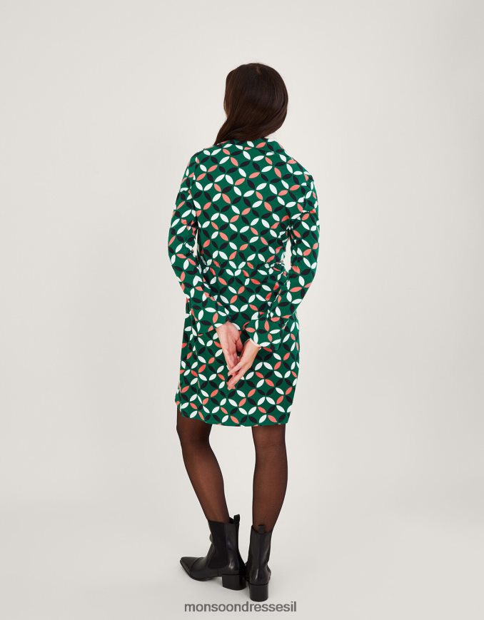 הַלבָּשָׁה Monsoon שמלת ג'רסי עם הדפס גיאומטרי ירוק נשים HTJ0TZ365