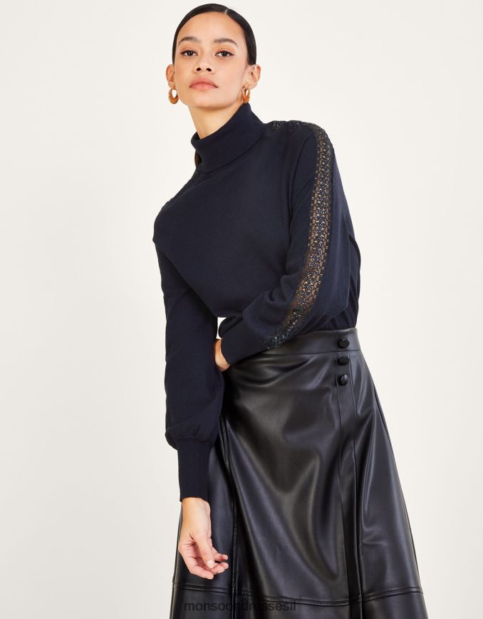 הַלבָּשָׁה Monsoon מגשר פולו מוסיף תחרה עם פוליאסטר ממוחזר כחול (צי) נשים HTJ0TZ367