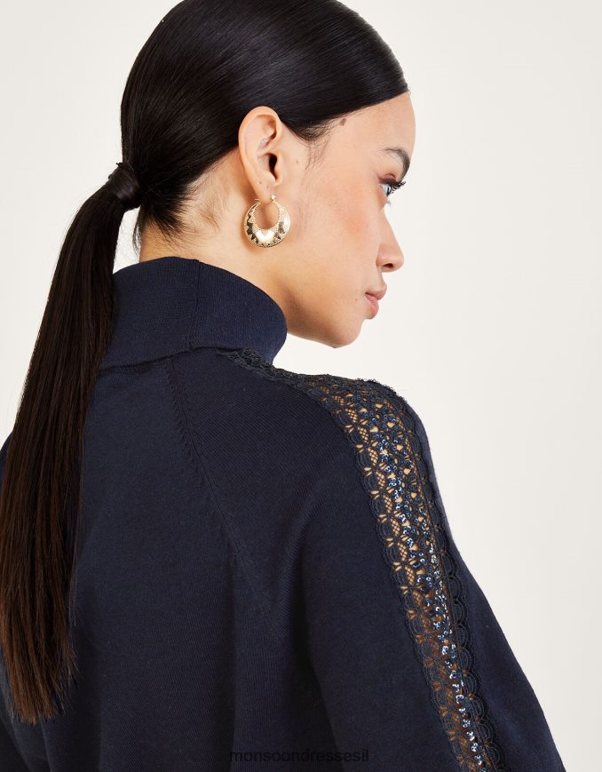 הַלבָּשָׁה Monsoon מגשר פולו מוסיף תחרה עם פוליאסטר ממוחזר כחול (צי) נשים HTJ0TZ367