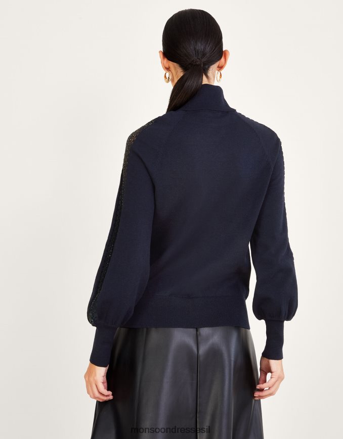 הַלבָּשָׁה Monsoon מגשר פולו מוסיף תחרה עם פוליאסטר ממוחזר כחול (צי) נשים HTJ0TZ367