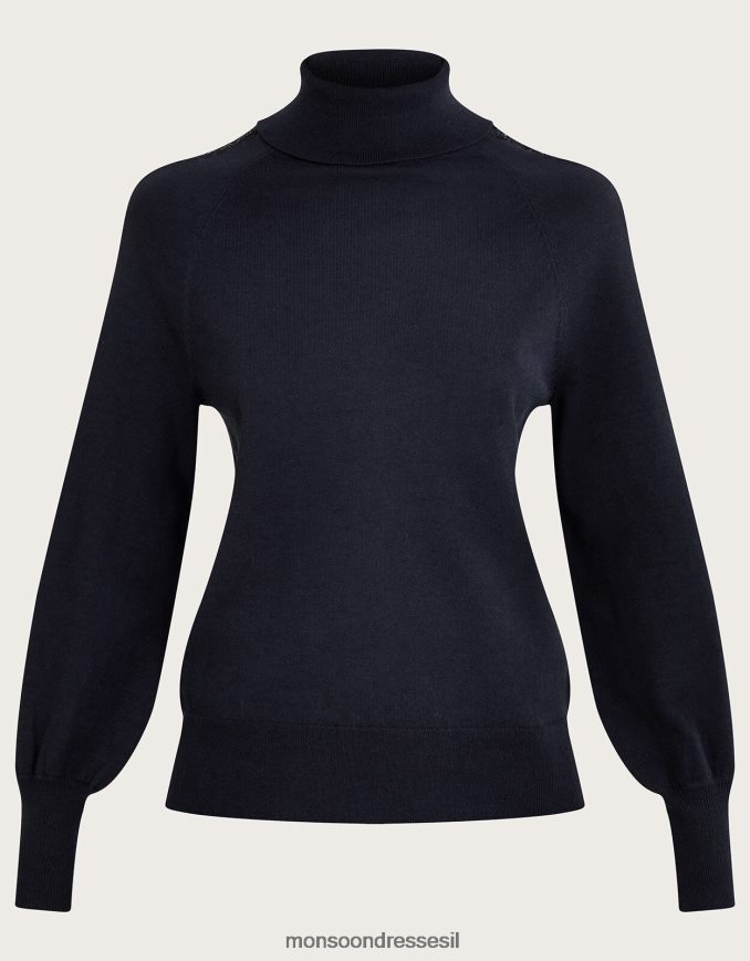 הַלבָּשָׁה Monsoon מגשר פולו מוסיף תחרה עם פוליאסטר ממוחזר כחול (צי) נשים HTJ0TZ367