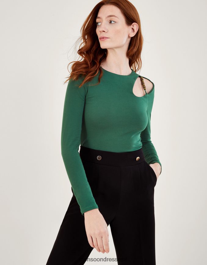 הַלבָּשָׁה Monsoon טופ ג'רסי עם גזרות חרוזים ירוק (חאקי) נשים HTJ0TZ370