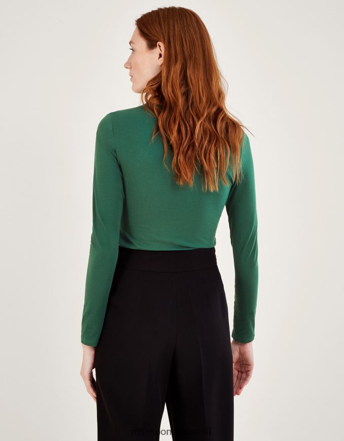 הַלבָּשָׁה Monsoon טופ ג'רסי עם גזרות חרוזים ירוק (חאקי) נשים HTJ0TZ370