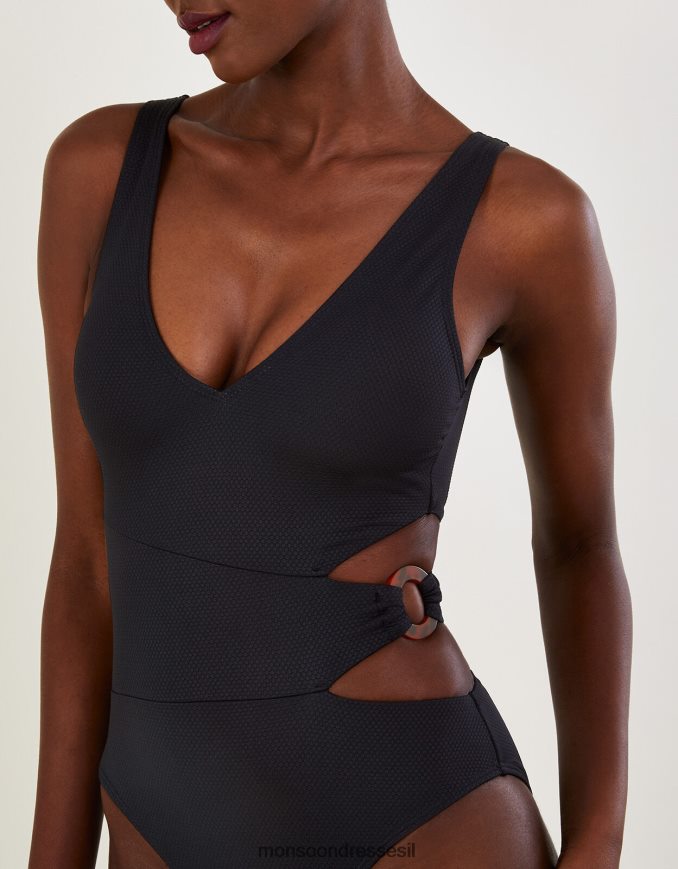 הַלבָּשָׁה Monsoon בגד ים רגיל עם גזרה או רינג עם פוליאסטר ממוחזר שָׁחוֹר נשים HTJ0TZ371