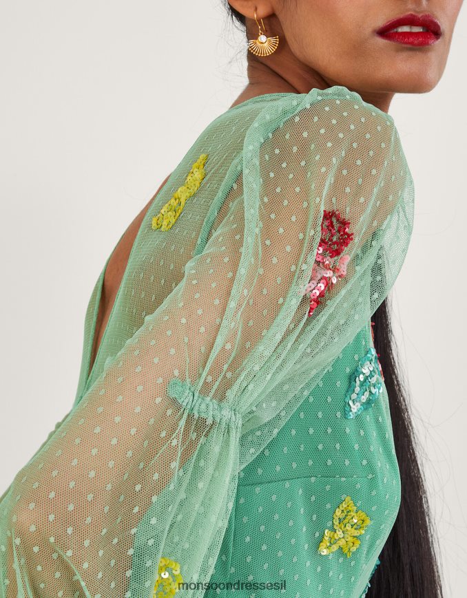 הַלבָּשָׁה Monsoon שמלת מידי מעוטרת רוזה ירוק נשים HTJ0TZ373