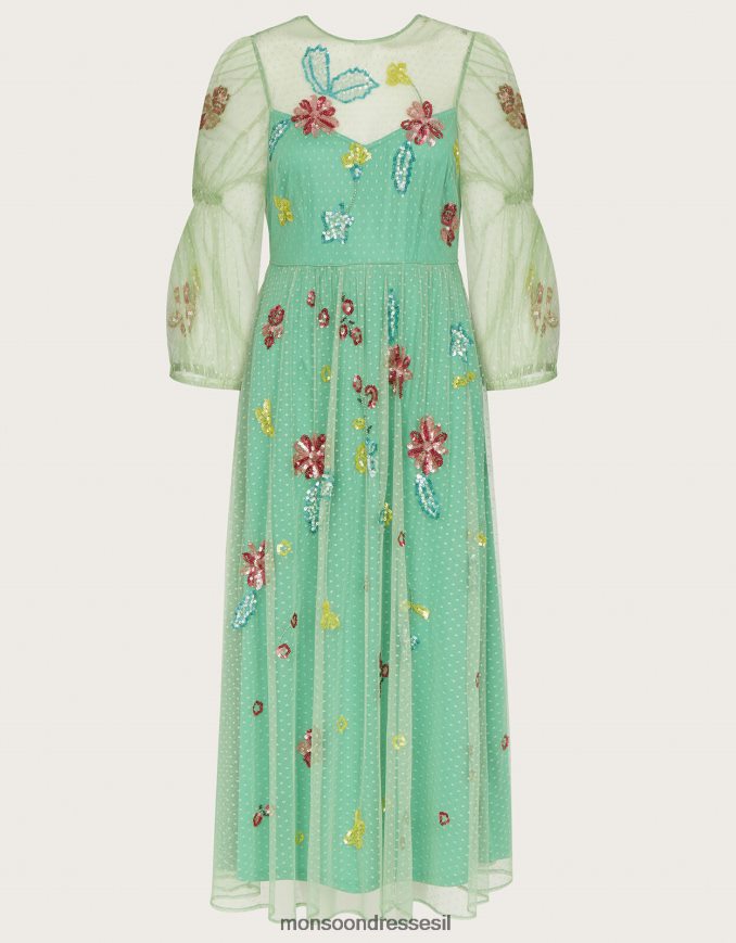 הַלבָּשָׁה Monsoon שמלת מידי מעוטרת רוזה ירוק נשים HTJ0TZ373