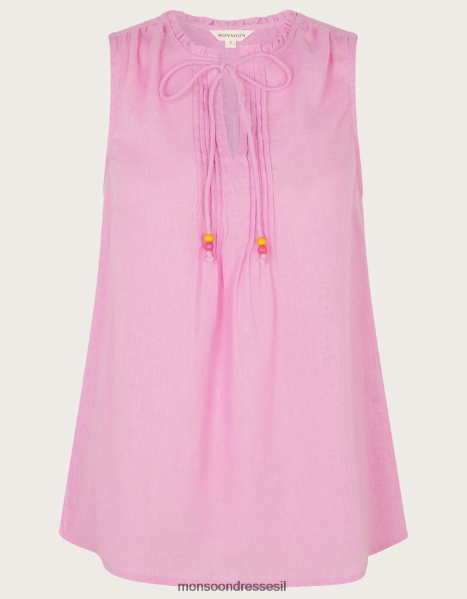 הַלבָּשָׁה Monsoon גופיית קו ארוך בתערובת פשתן וָרוֹד נשים HTJ0TZ37