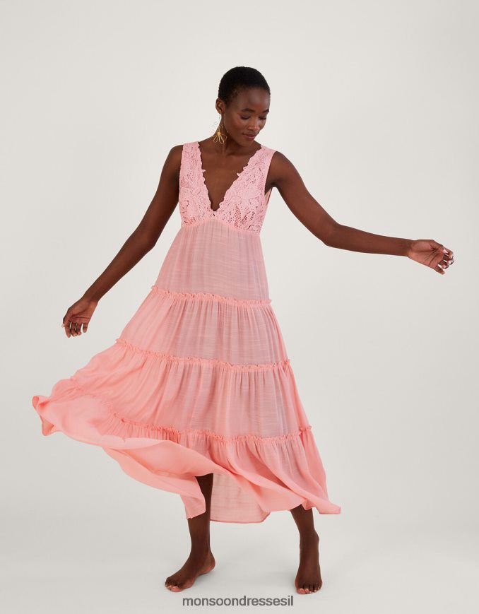 הַלבָּשָׁה Monsoon שמלת מקסי מחוך חוף עם עיטור תחרה תפוז נשים HTJ0TZ381