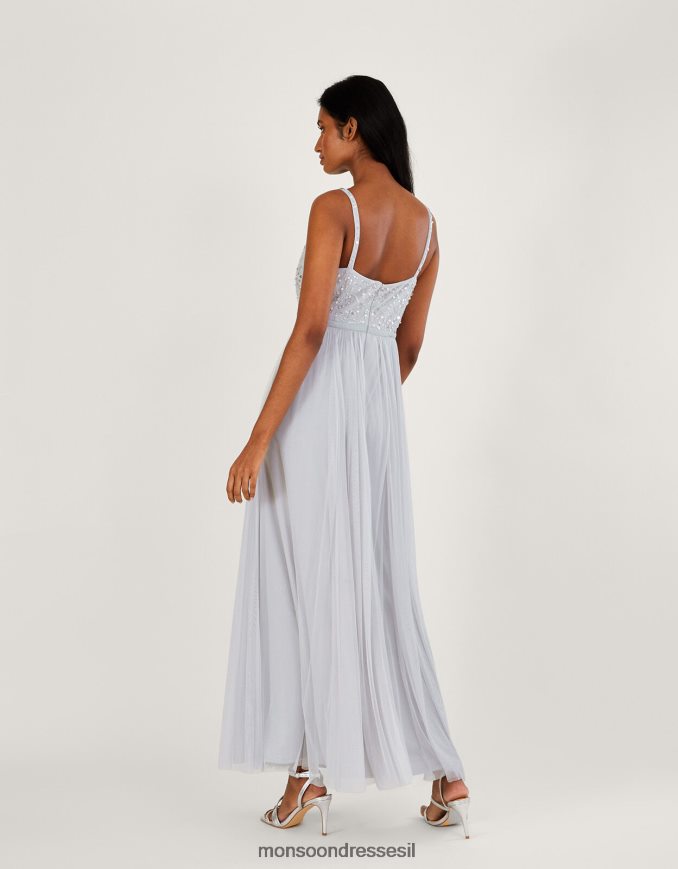 הַלבָּשָׁה Monsoon שמלת מקסי מעוטרת בסתיו בפוליאסטר ממוחזר כסף נשים HTJ0TZ383