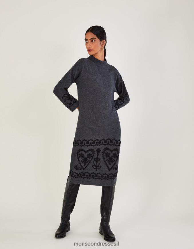 הַלבָּשָׁה Monsoon שמלה ארוכה של קורנלי מכותנה בת קיימא אפור נשים HTJ0TZ385